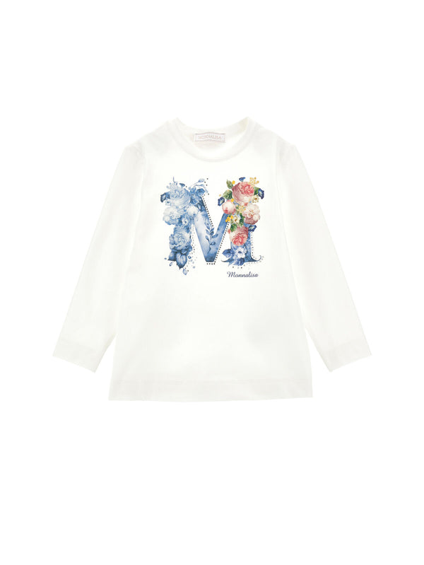 T-shirt cotone stampa logata con strass