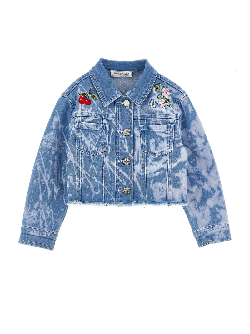 Giubbetto jeans ricamato strass
