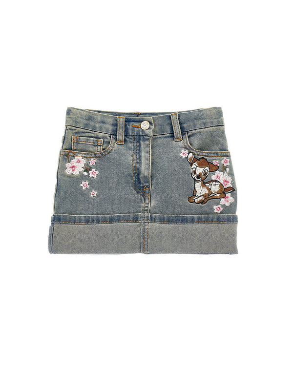 Minigonna jeans ricamata Bambi
