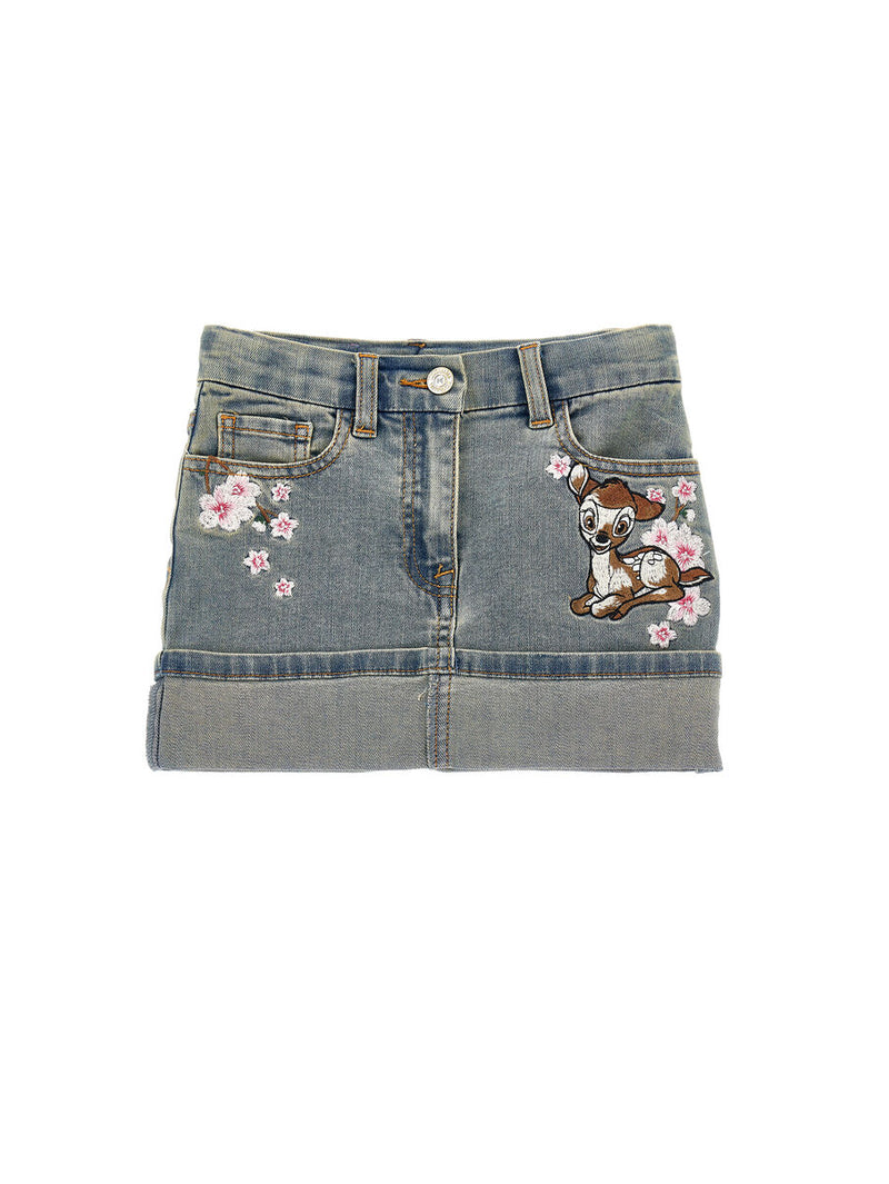 Minigonna jeans ricamata Bambi