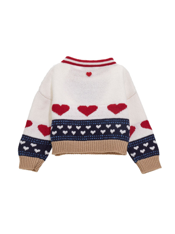 Pull merino intarsio cuori bambina inverno Monnalisa