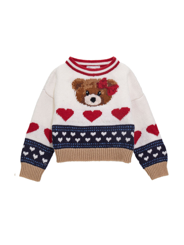 Pull merino intarsio cuori bambina inverno Monnalisa